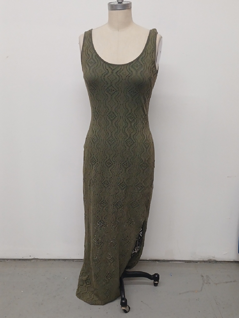 bebe Olive Green Crochet Maxi Dress Size L
